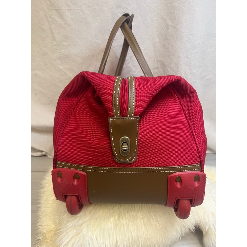 Tommy Hilfiger Rolling Duffel Red Canvas Logo Stripe Wheeled Travel Bag Nautical - Picture 3 of 7